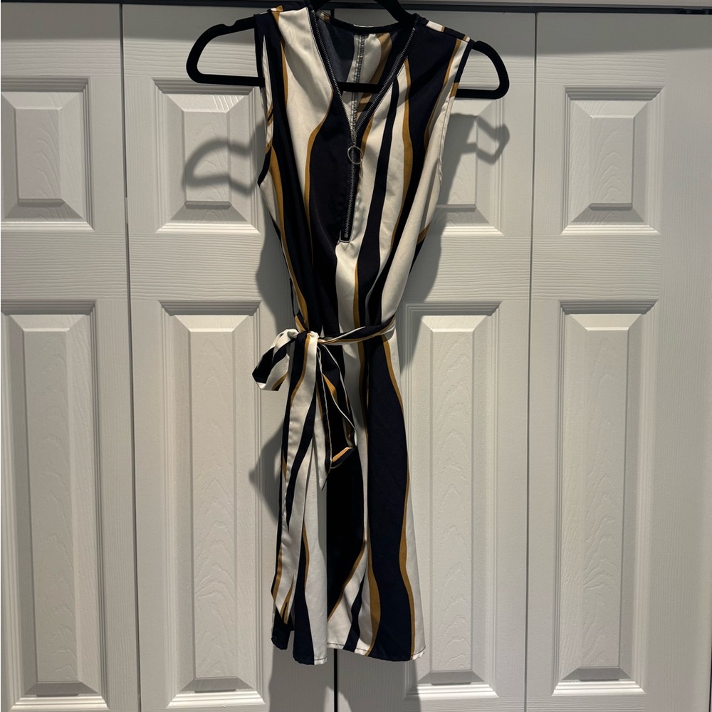 Striped Sleeveless Dress with Belt